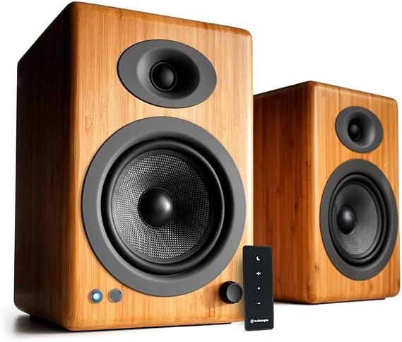 Audioengine A5+ Wireless Bookshelf Speakers Bluetooth Powered Speakers | for Turntables, Vinyl Records, Music Streaming and Home Theater - Bamboo