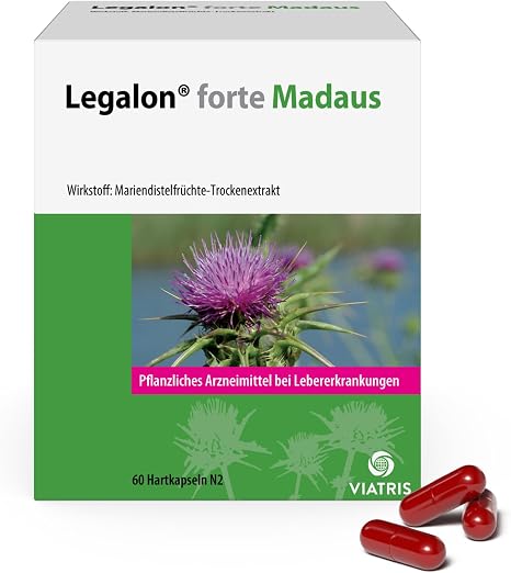 Forte Madaus 60 Hard Capsules - Mariendiestel Capsules Helps Detoxify the Liver Herbal Medicine Supports Natural Liver Function - with 140 mg Silymarin