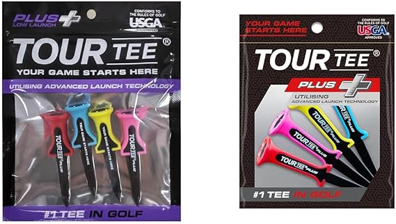 Tour Tee PLUS LOW LAUNCH Golf Tees Set of 4 + Genuine 4 Pieces, No Stiffcon Custom
