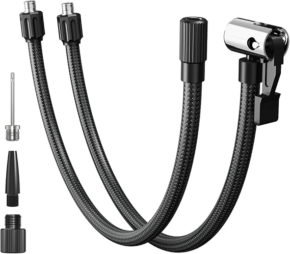 LEXIN Tire Inflator Hose Extension, Lock-On Air Chuck with Hose and Presta Valve Adapter Ball Needle, Air Compressor Twist On Convert to Lock On Connection, Compatible with LEXIN P5/P4