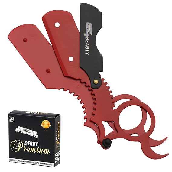 G4 Universal Replaceable Half Blade Straight Razor with 100 Blades, Professional Single Ring Barber Single Edge Shave Razor (Red)