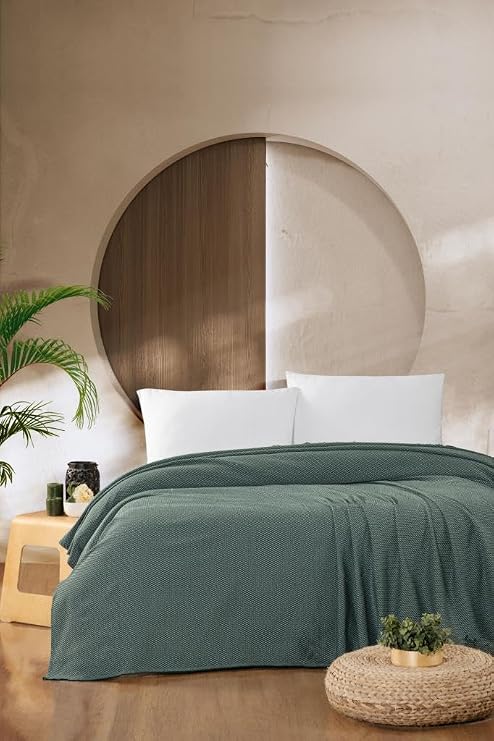 Mulberry Macar Çift Kişilik Pike Pamuklu Yatak Örtüsü 220x230 Yeşil