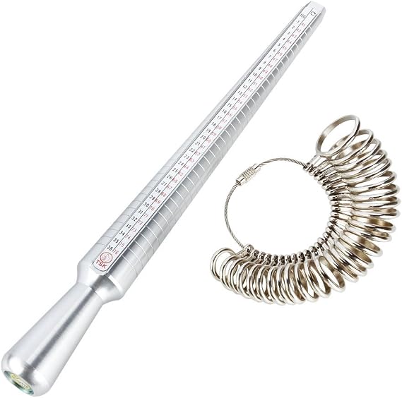 MOJUN Ring Sizer Mandrel Finger Sizing Measuring Stick Jewelry Accurate Tool Metal Size 1-13 with Gauge Set of 27 pcs Circle Models in Silver