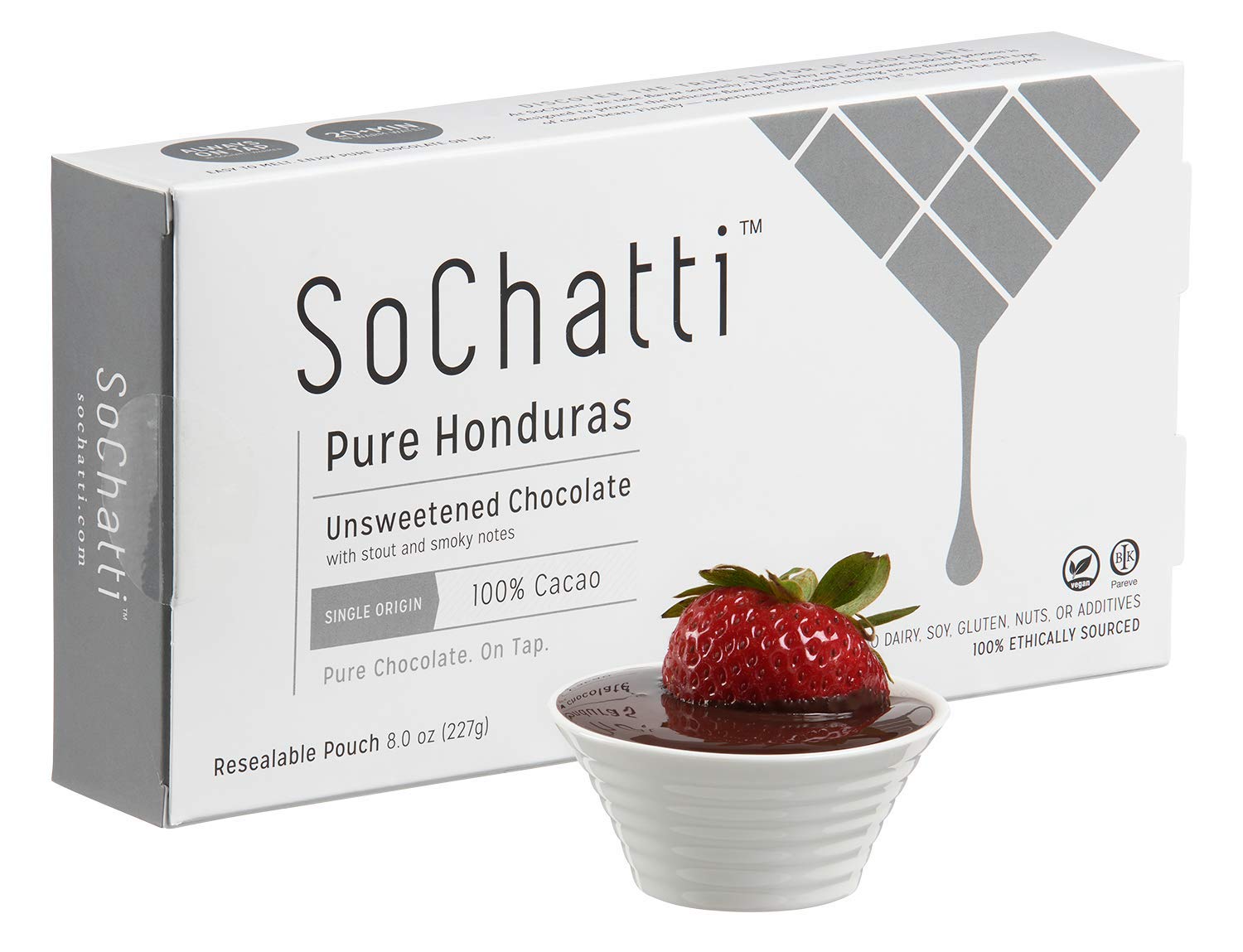 SoChatti Unsweetened Chocolate 8oz | 100% | Pure Honduras | Keto, Vegan, Dairy free, Easy-to-Melt