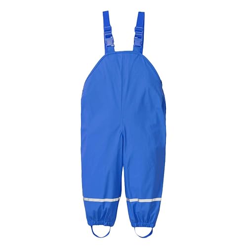 Unisex Rain Pants Suspender Waterproof Rain Trouser Lightweight Kids Overalls Toddler Rain Bib Blue, 3-4 Years