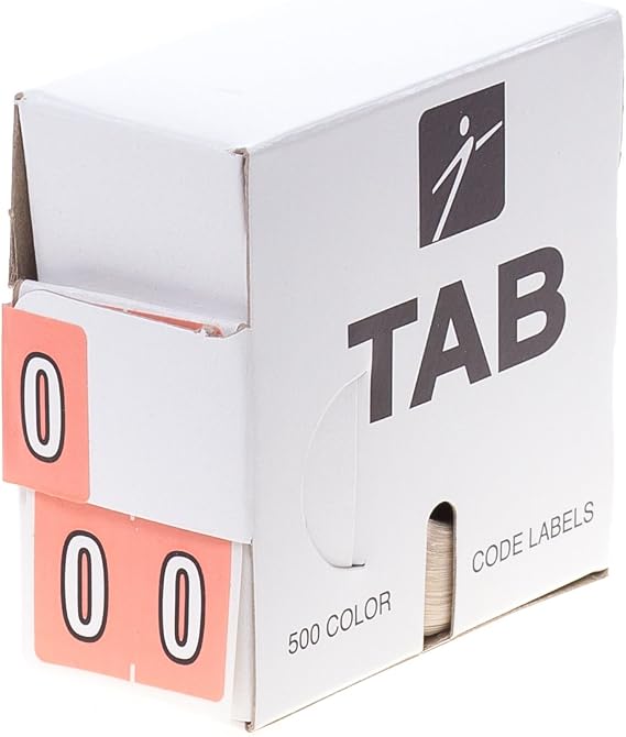 TAB Datafile Numeric Folder Label, Full-Size, 0, Salmon, 500 Labels/Roll