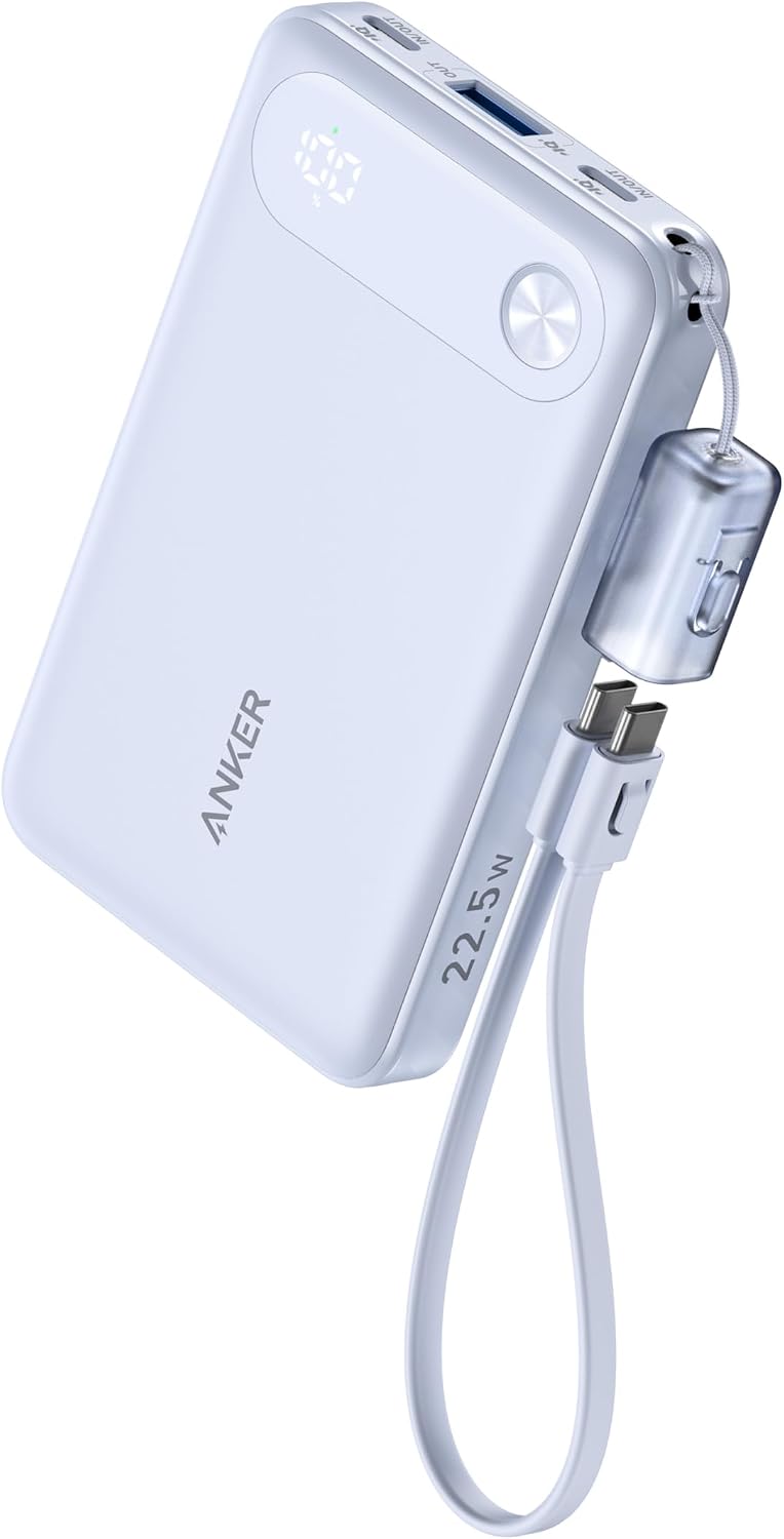 Anker Power Bank 10,000mAh, 22.5W Upgraded Version Mobile Battery 10,000mAh Max 22.5W Output USB-C & USB-C Cable Included Display PDPowerIQ EquippedMeets PSE Technical Standards Compatible