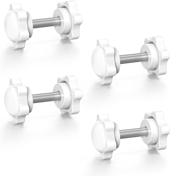 PoYang 4 pcs Screw Knob for Bogg Bag Divider Trays, for Bogg Bag Divider Accessories, 1 x 0.6 inches 16 mm, White Star Shape Thread Clamping Handle Industry Equipment Plastic Steel M5 (Head 25mm)