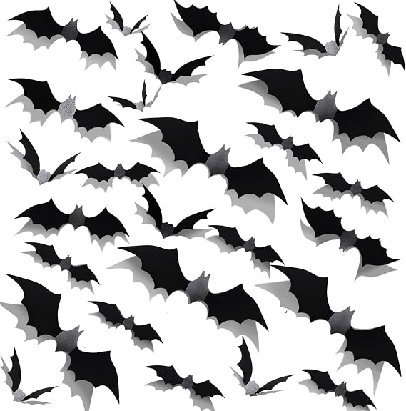 Meafeng 120PCS 3D PVC Black Bat Stickers Halloween Indoor Wall Decor