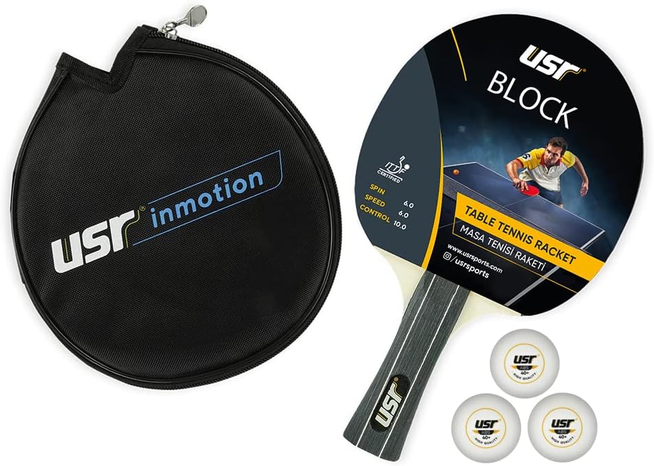 USR Block-RC Table Tennis Racket  3 Ball  Case Set