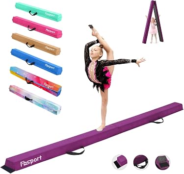 FBSPORT 8ft/9ft/9.5ft Balance Beam Folding Gymnastics Beam Foam Balance Floor Beam Equipment for Kids Adults, Suede Cover Anti Slip Base with Carry Bag for Home School Gym Training