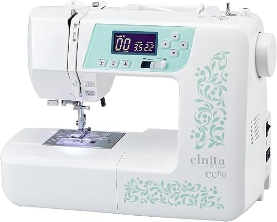 Elna Elnita ec60 Computerized All Around Sewing Machine for Sewing and Quilting with 60 Built-in Stitches, Thread Cutter, Needle Threader, and Locking Stitch Buttons for Home