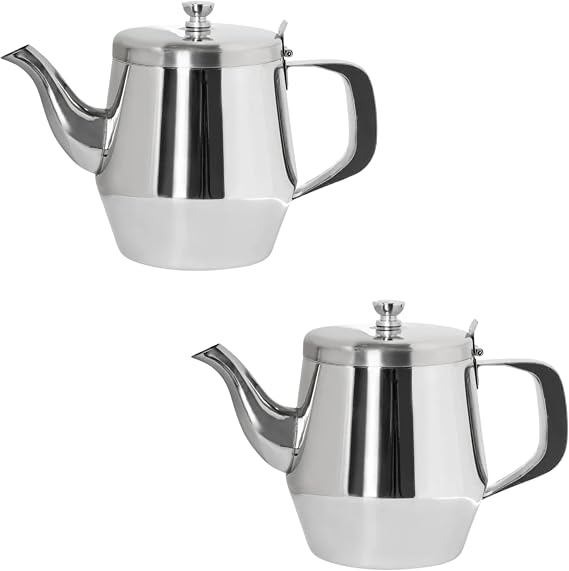 20oz Stainless Steel Gooseneck Tea Pot | Vented Hinged Lid | 20 Fluid Ounces Capacity | Silver [2PK]