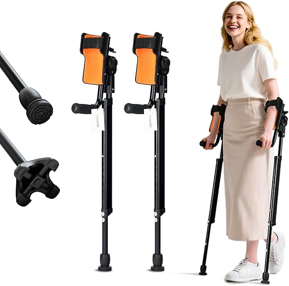 Adjustable Forearm Crutches for Adults10-Level Height Ergonomic Arm Crutches, Adjustable Hook&Loop Strap, 3-Part Detachable Crutches for Surgery Recovery, Sports Injuries or Daily Use -1 Pair