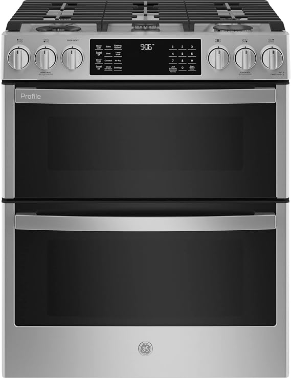 GE PROFILE Profile 30 in. 5 Burner Smart Slide-In Double Oven Gas Range in Fingerprint Resistant Stainless with True Convection