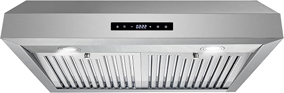 30 in. Haven Coll 380 CFM Ducted Under Cabinet Range Hood, LED, Stainless | Cosmo UMC30 Soft Touch Controls, Permanent Dishwasher-Safe Baffle Filters, 3 Fan Speeds, Backdraft Damper