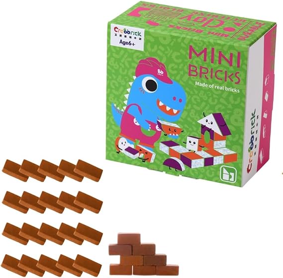 Real Red Clay Mini Bricks Sets, Construction Education Toy for Kids 6+ Years Old, Craft Bricks for Adults, Realistic House, DIY Garden, STEM Building Set, Washable & Reusable | Rectangle Brick (50pcs)