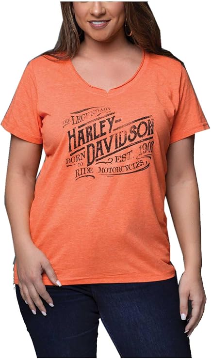 Harley-Davidson Women's Embellished Headline Raw-Edge V-Neck Short Sleeve Shirt