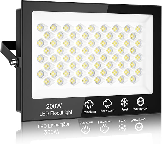 Sararoom 200W LED Flood Light Outdoor - 20000LM Outside Security Lights, 6500K Daylight White Floodlight with 272 LED Beads, IP66 Waterproof LED Spotlight for Garden Balconie Garage Warehouse [Energy Class F]