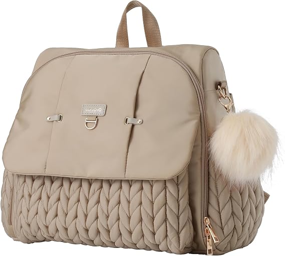 Small Diaper Backpack with Adjustable Shoulder Straps and Stroller Straps - Fashionable & Waterproof Diaper Bag (Beige)
