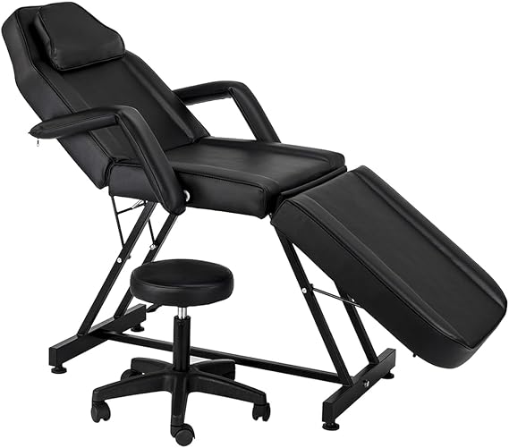 Tattoo Chair with Stool Message Bed Spa Salon Table Facial Chair for Client Esthetician Max Weight Capacity 330lbs Black