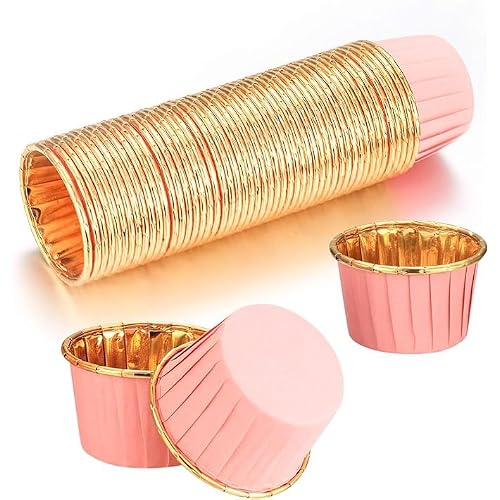 Dolphin 25 Muffin Mold - Cupcake molds, Waterproof and Oil Proof Baking Papers, Aluminum Foil Baking Cake Containers for Home or Party - Pink-Gold
