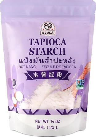 52USA Tapioca Starch, 14oz (Pack of 1), Tapioca Flour (397g), Gluten Free, Kosher, Vegan, No Preservatives, All Natural, Thickener for Soups, Gravies, Baking and Cooking