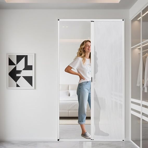 23x65in Accordion Door for Doorways & RV Interiors, Pleated Folding Doors with Heavy-Duty Aluminum Frame - Low Track Design, Alternative to Doors for Bedrooms, Closets, Semi-Blackout White