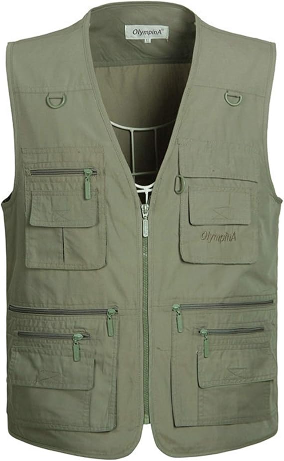 Mens Cotton Outerwear Vest Multi Pockets Zip Work Fishing Safari Vest