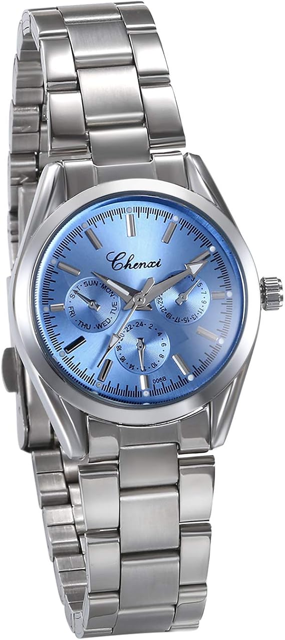 JewelryWe Women's Watches Elegant Analogue Quartz Business Casual Watch with Silver Tone Stainless Steel Strap Pink/Blue