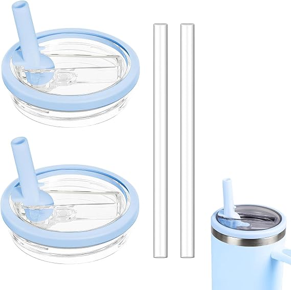 2 Pack 40oz Detachable Flip Straw Lid Replacement for Stanley Quencher H2.0 and ProTour,Leak Proof and Dust-Proof Lid,Reusable Tumbler Cover for Stanley Cup (Sky Blue, 40oz)