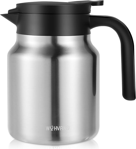 Insulated Coffee Carafe, 34 oz, Keeps Hot for 12H, Silver