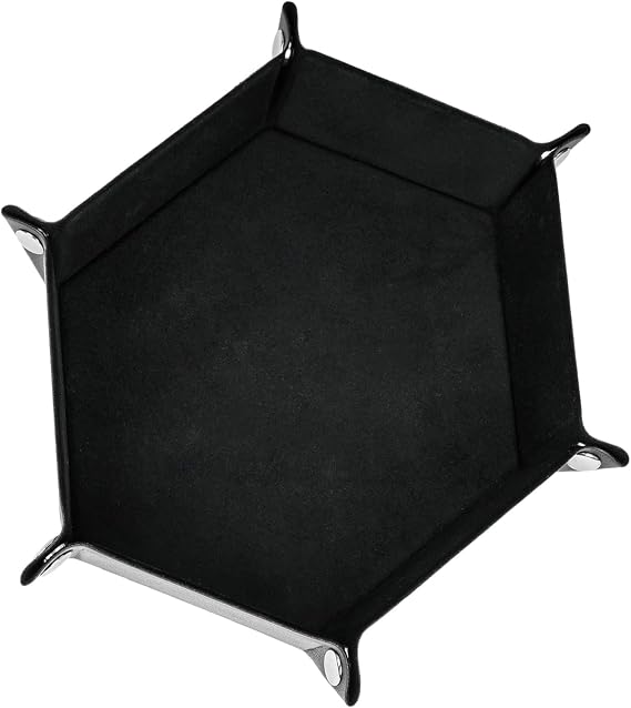 WürfeltellerFaltbare Würfelbretter Doppelseitig WürfelbrettSamt Faltbar Würfeltablett Hexagon Würfelteller Leder Würfelbretter für Dungeons and Dragons RPG(Schwarz)