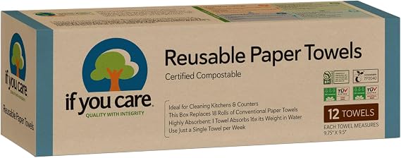 If You Care Reusable Paper Towels 12 CT Sheets 100% Natural, Compostable Cleaning Cloths for Kitchen, Bathroom, Home Countertop Surfaces Extra Absorbent, Eco Friendly