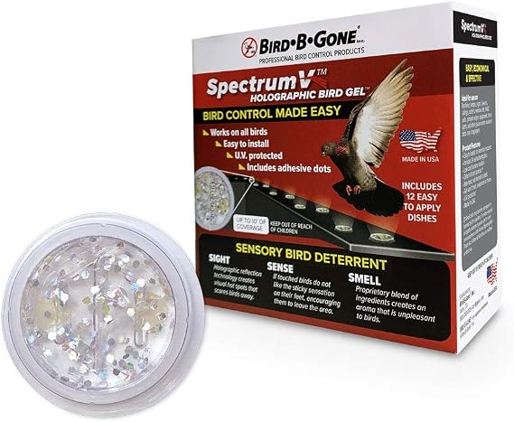 Bird B Gone SpectrumV Gel Dishes, 12-Pack, Holographic Bird Deterrent | Protects Ledges, Rooflines, Signs & Structures, Multi-Sensory Dish Deters Pigeons, Seagulls & Starlings, UV-Resistant Gel