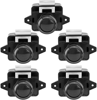 5-Pack RV Push Button Lock Keyless Cabinet Drawer Door Latch Universal Black