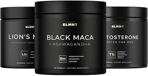 TERRA ELMNT Black Maca Root, Lions Mane, and Testosterone Booster Bundle