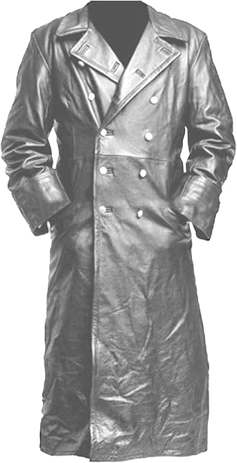 Mens Classic Faux Leather Long Coat Full Length Classic PU Trench Coats Business Military Uniform Overcoat