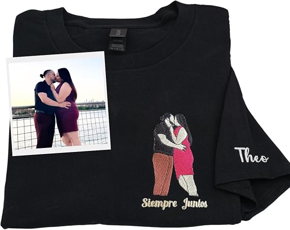 Custom Embroidered Matching Couple Shirts Photo Portrait