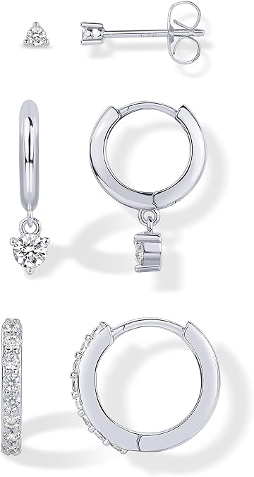 PAVOI 18K Gold Plated 3 Pairs Earrings for Women, Stud Huggie Piercing Set