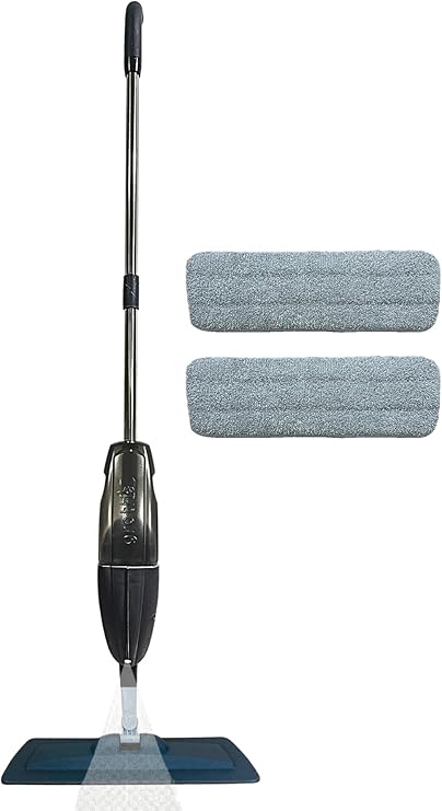 GROTHE Wipe Sprey Mop Gri 2 Mop Bezli TIPASIZ SİSTEM 700 cc Su Hazneli Mikrofiber Parke Mermer Fayans için Üretici Garantili