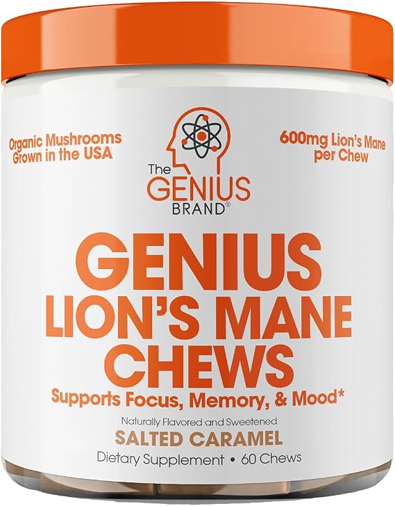 The Genius Brand Genius Lion's Mane Chews, Salted Caramel, 60 Chews