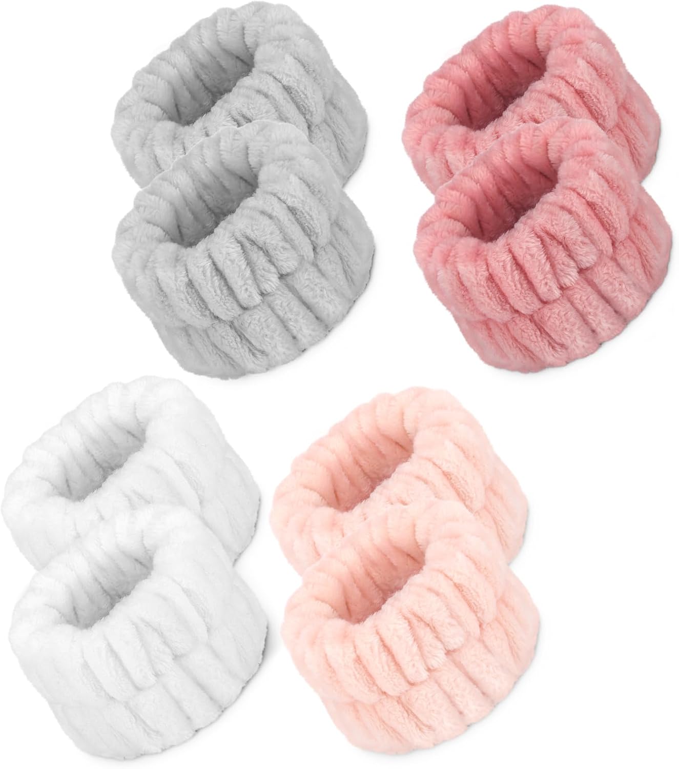 4 Pairs Microfiber Spa Wrist Bands for Washing Face, Women's Wrist Towels for Washing Face, Absorbent Face Washing Wristbands, Prevent Water from Spilling Down Your Arms with 2 Powder Puffs