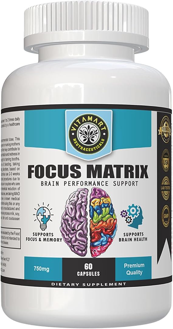 Focus Matrix (1 Bottle) Brain Health Supplement- for Better Focus, Memory, Attention, Concentration, Ginkgo biloba Leaf, Bacopa Monnieri, Focus Pill