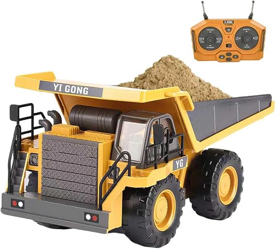 CANKETEC Remote Control Dump Truck Toy for Kids, 9 Channel RC Construction Vehicle Toys with Metal Bed and Light/Music, Birthday Gifts Ideas for Boys Age 6 7 8 9 10 Year Old and up