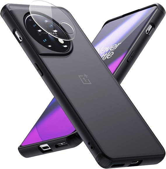 MAKAVO Slim Fit for OnePlus 11 Case with Camera Lens Protector, One Plus 11 5G (2023) Translucent Frosted Phone Cover, 1+11 Soft Edge & Hard Back Shockproof Protective Shell