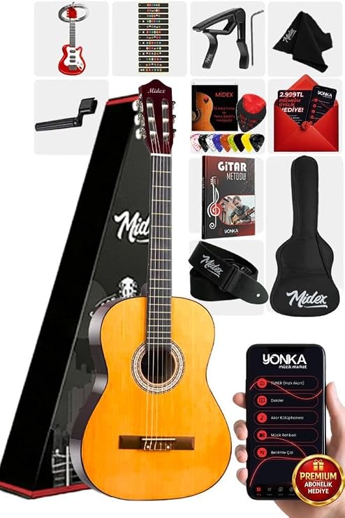 Midex CG-270M Doğal Renk Klasik Gitar 4/4 Yetişkin Boy Sap Ayarlı Full Set