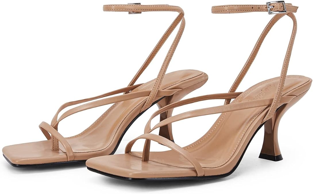 PiePieBuy Womens Kitten Heel Sandals Square Open Toe Ankle Buckle Strap Dress Shoes
