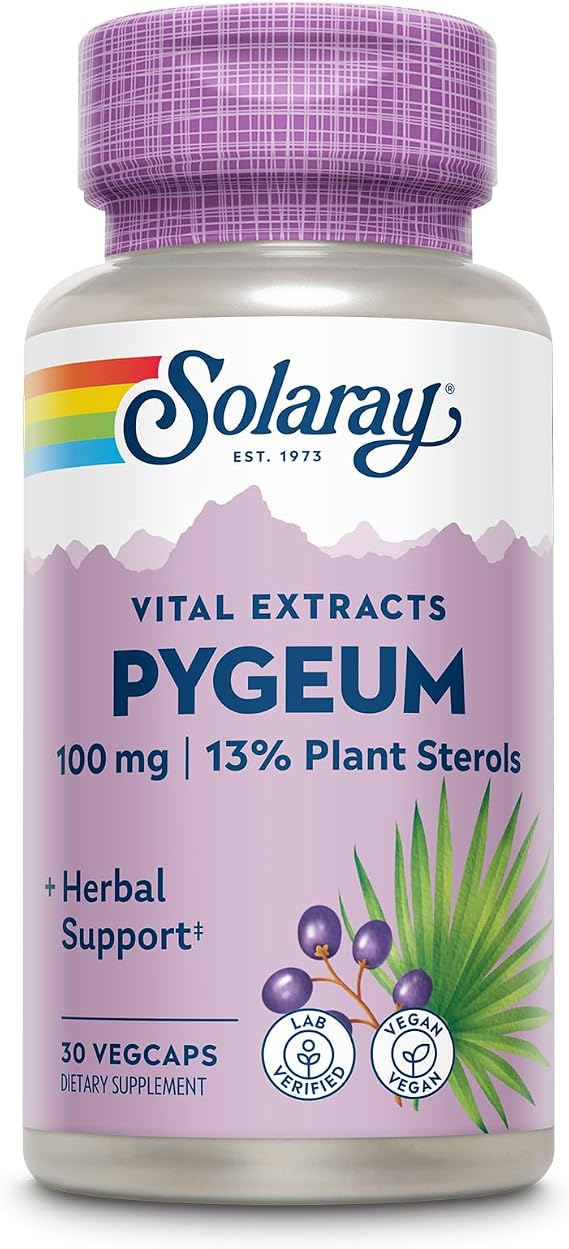 SOLARAY Pygeum Bark Extract, One Daily 100mg | Healthy Prostate Support |  to Contain 13 mg Total Plant Sterols | 30 VegCaps