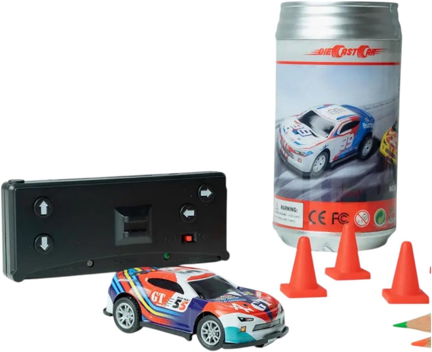Mini Remote Control Racing Car in Can – 2.4GHz RC Speedster 1:36 Scale Diecast Metal Car – High Speed 5km/h with Traffic Cones – Indoor & Outdoor RC Toy for Kids & Adults Gift (Design May Vary)